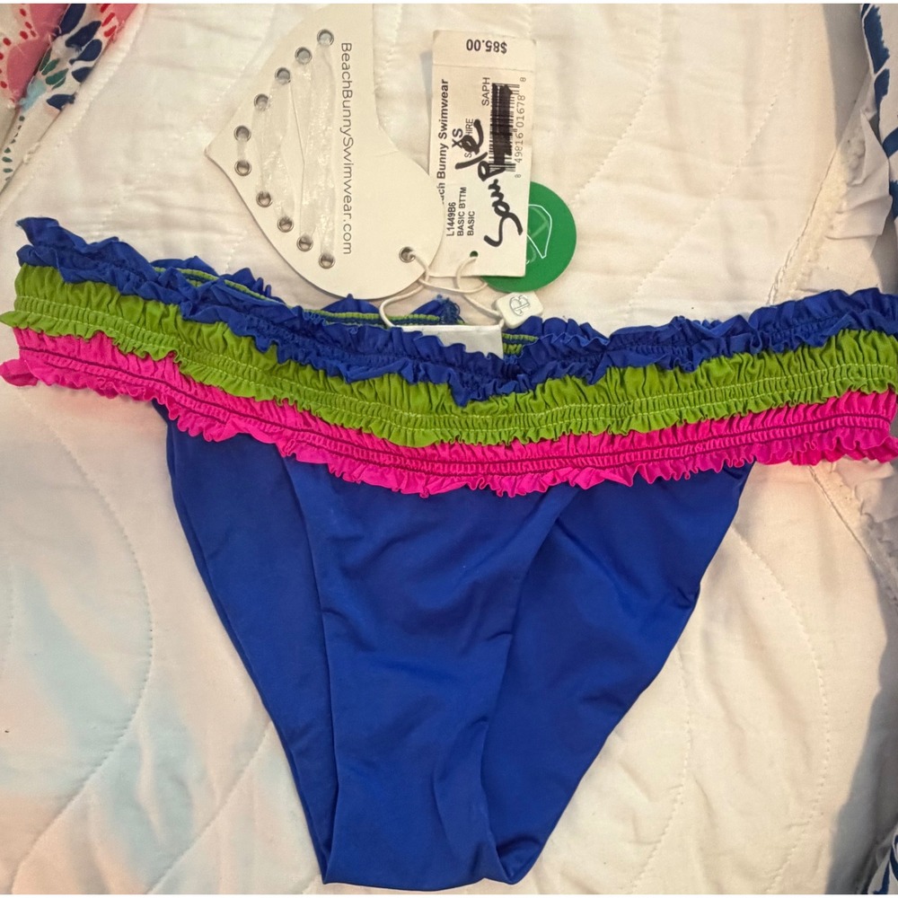 Beach Bunny Swimwear Sapphire Blue Ruffle Bikini Bottom The Basic XS New
